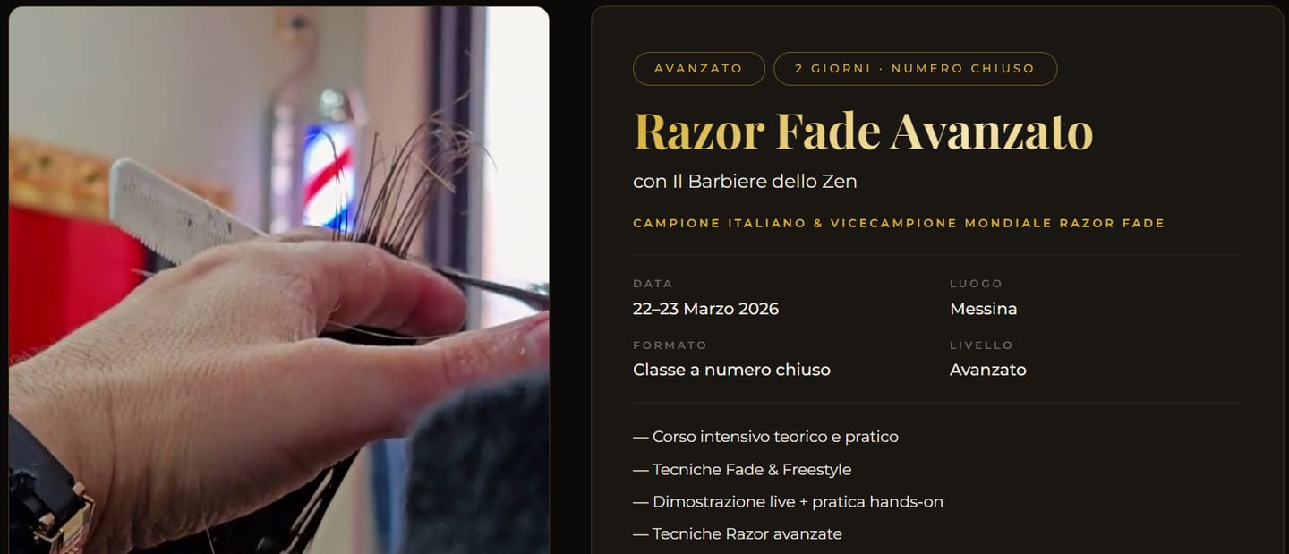 The landing page for the Advanced Razor Fade course.